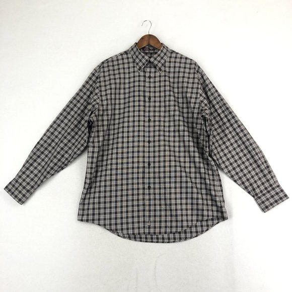Nordstrom Men's Size Large Brown Plaid Long Sleeve Collared Button Up Shirt - Picture 1 of 9